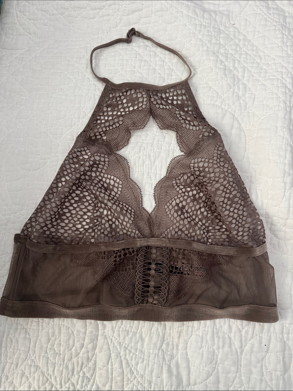 Victoria's Secret Lace Halter Bralette in Taupe Brown